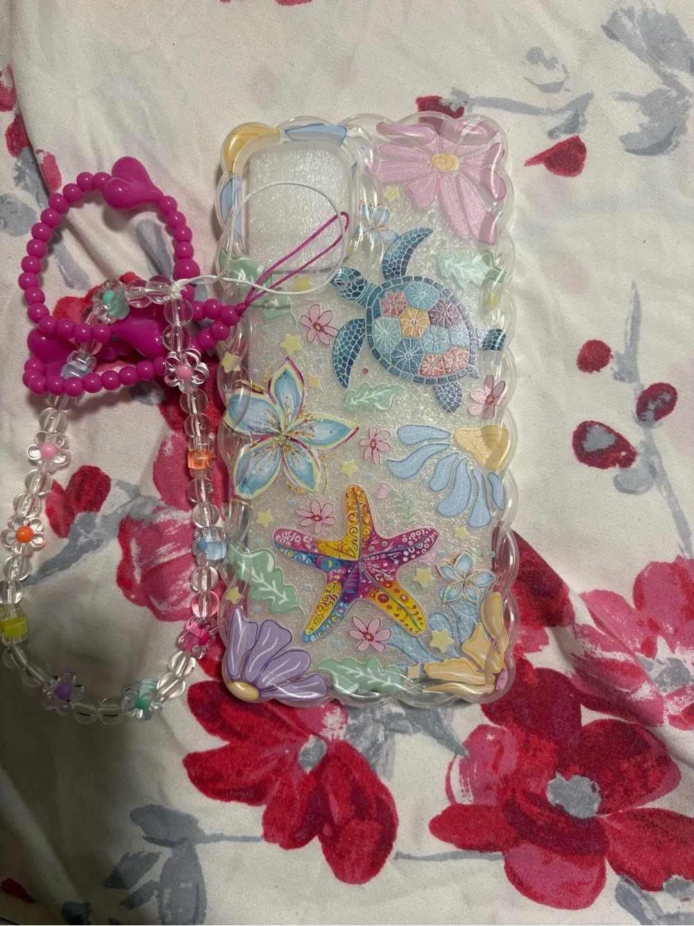 LoveShackFancy Clear Scalloped Edge Phone Case with Pink Beaded Charm